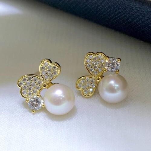 Heart Flower 925 Sterling Silver Earrings Mountings Settings Parts Fittings Accessories for Pearls Beads Agate Jade Crystal