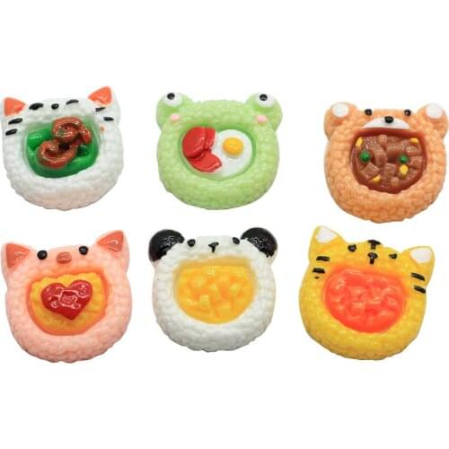 Resin Japanese Style Bear Cat Pig Frog Shape Rice Balls Flatback Cabochon Scrapbooking For Embellishments Kawaii Diy Accessories