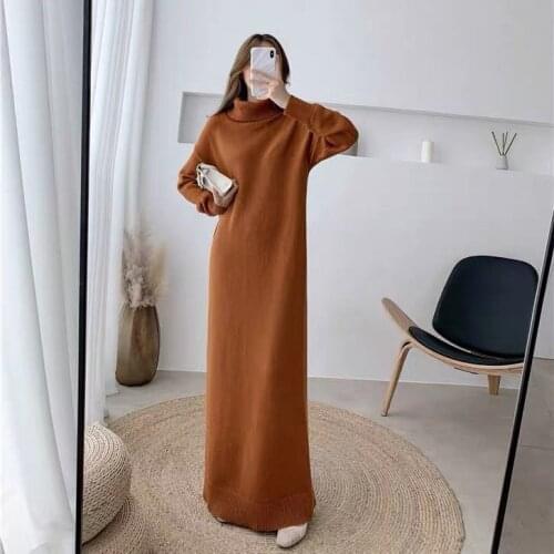 Turtleneck Loose Knitwear Thick Korean Solid Pollover Warm Knitted Autumn Sweater Dress Women Woman 2021 Dresses Casual Winter