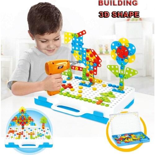 Creative Kids Electric Drill Toy Assembled Match Tool DIY Model Kit Building Educational Blocks Sets Toys For Boys Children Gift