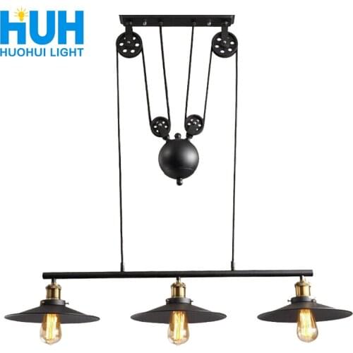 Loft vintage pendant lights 3 Head Iron Pulley Dish Lamp E27 110-240V Bar Kitchen Home Decoration Edison Light Fixtures Lighting