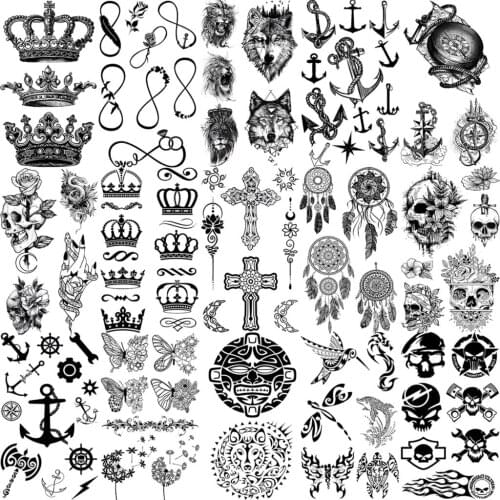 Cross Infinity Anchor Temporary Tattoos For Women Adult Kids Crown Pirate Butterfly Wolf Fake Tattoo Neck Arm Hands Small Tatoos