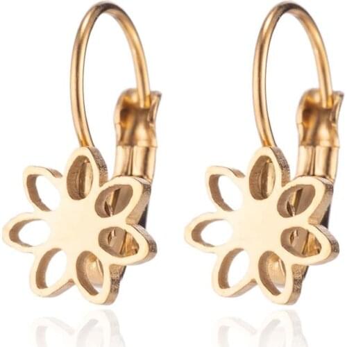 Chic Romantic Gold Silver Plated Stainless Steel Cherry Flower Earrings For Women Blossom Stud Hook Earings Jewelry BFF Gift