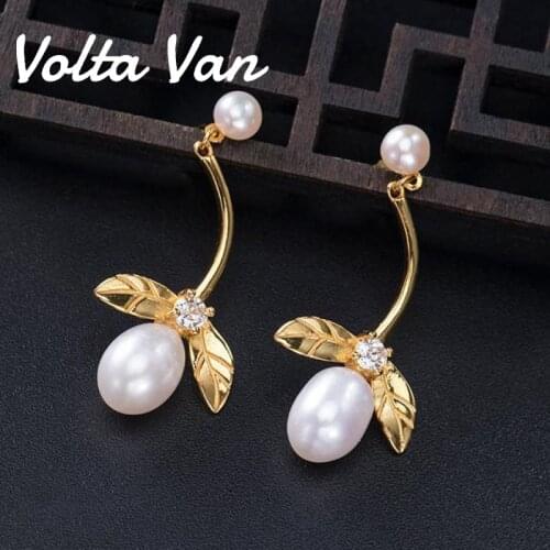 Volta Van Drop Earrings Freshwater Pearls Pendientes Plata 925 Sterling Silver Fine Jewelry 2021 New Leaves Luxury Earrings