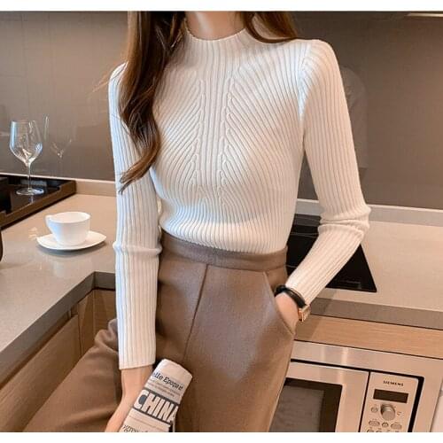 VK fashion 2021 Spring Women lady sweater high elastic Solid Turtleneck sweater women slim sexy tight Knitted Pullover Clothes