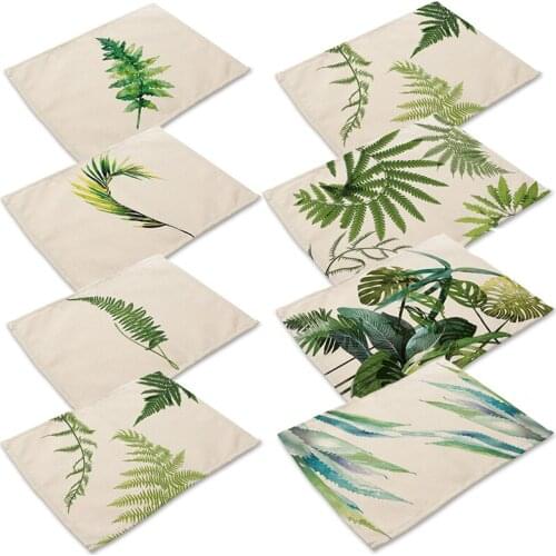 1 Pcs Table Mat Tropical Plants Pattern Kitchen Placemat Dining Table Mats Coaster Cotton Linen Pad Bowl Cup Mat
