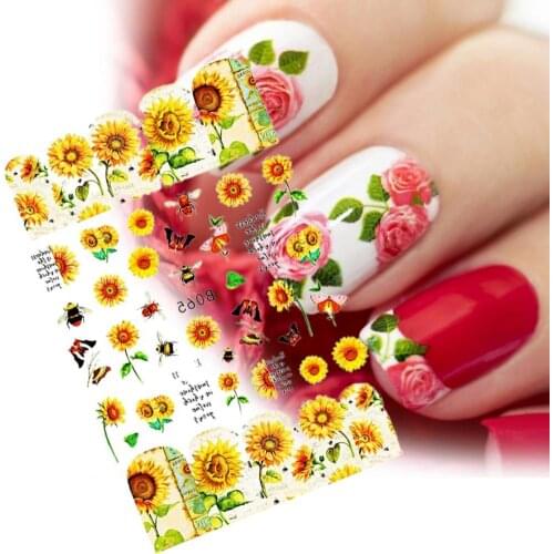 12Pcs/Set Nail Stickers Sunflower Shape Vivid Images Mini Blossom Floral Nail Art Water Decals for Female
