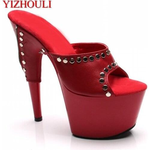 15cm Zipper sexy skinny super star shoes, fashion 6 inch heels, summer sandals baking paint, rivet decorations