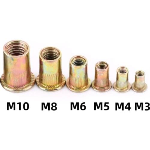 10/30pcs M3 M4 M5 M6 M8 M10 M12 Insert Nutsert Cap Rivet Nut Zinc Plated Carbon Steel Knurled Nuts Rivnut Flat Head Threaded