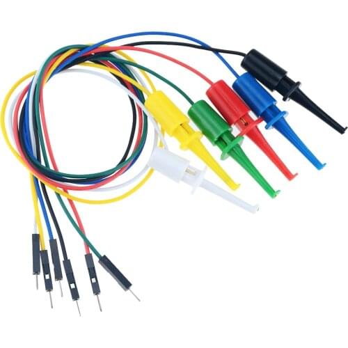 6PCS Male Head Line 30CM To Mini Single Test Hook Clip Test Probe Hook Round Crocodile Clip Hook Test Clip Connecting Wire Hook
