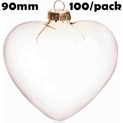 Free Shipping DIY Paintable Christmas Xmas Decoration Ornament/Ball 90mm Glass Heart, 100/Pack