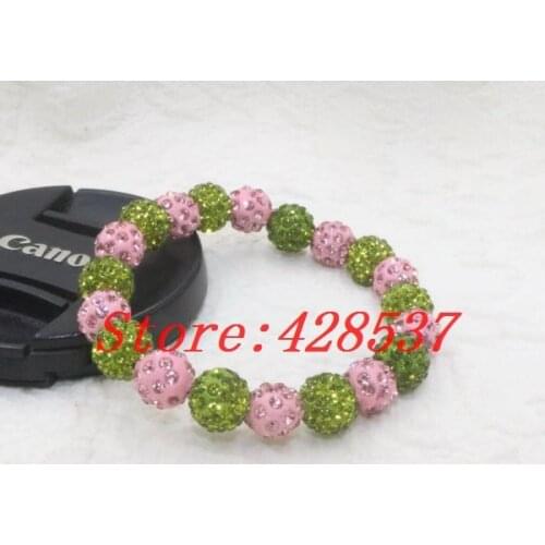 Free Dropshipping Fashion Sorority Alpha Letter Element 10mm Green Pink Crystal CZ Clay Ball Beaded Bangles Bracelets Jewelry