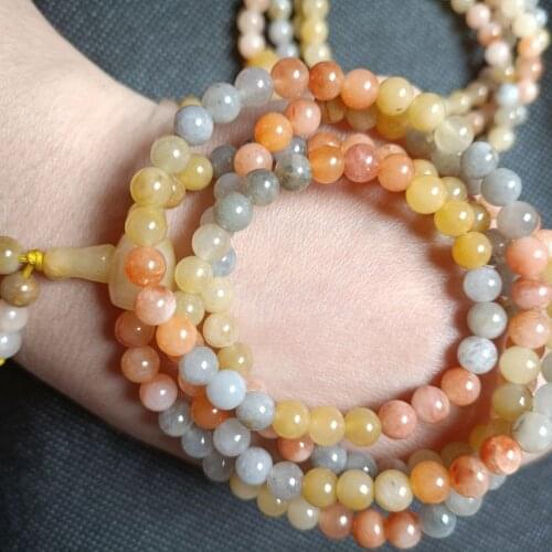 Natural Hetian Jade 108 Multi-circle Bracelets for Men and Women Transport Round Bead Jade Necklace Sweater Chain Golden Jade