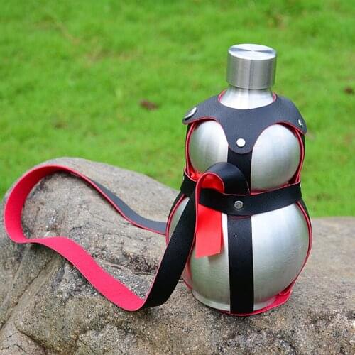304 Stainless Steel Wine Pot Liquor Gourd Hip Flask with Leather Belt