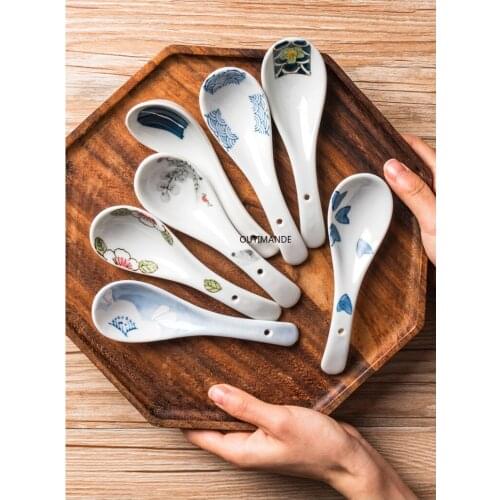Multiple Patterns Traditional Chinese Style Ceramic Spoon China Porcelain Soup Spoon Tableware Kitchen Utensils