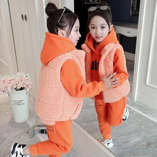 2019 Girls Clothing Sets Winter Warm Girls Clothes Set Jacket+T-shirt+Pants 3 pcs Kids Clothes Girl Thicken Velvet Suit 4-12 Y