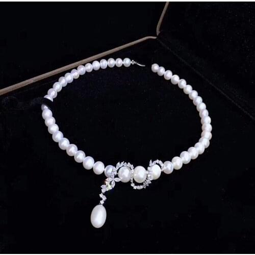 S shape curve flower zircon pearl short necklace for women simple fashion jewelry pearl choker