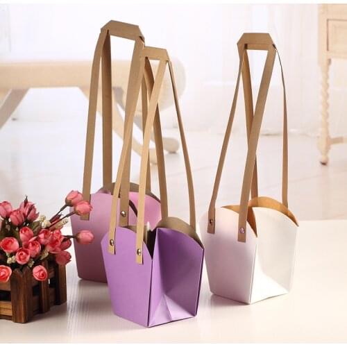 Red Waterproof Kraft Paper Flower Packing Bag With Paper Rope and Rivet Bonsai Package Three sizes Flower Pot Carrier