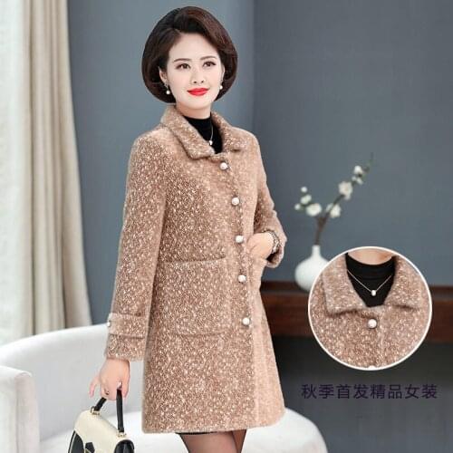 Big Size Faux Mink Fur Jacket New Autumn Middle-aged Womens Winter Gold Mink Coat Long Single Breasted Pocket Woolen Coat f2791
