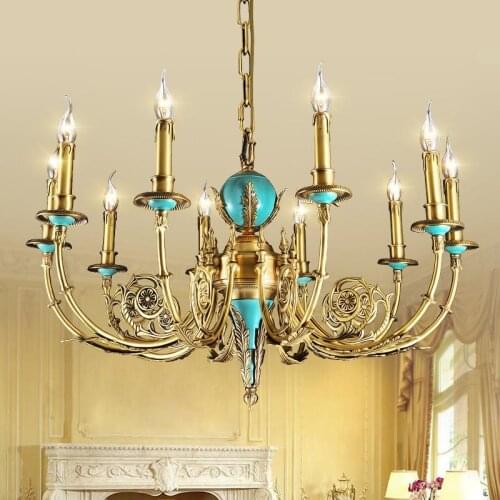 French luxury copper Chandelier Restaurant hanging Lighting led lustre church Candelabro 6-15 heads hotel Villa suspension lamp