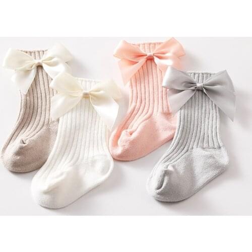 Cute Bowknot Baby Socks For Newborn Autumn Soft Cotton Socks Solid Color Infant Toddler Socks 0-12 Month