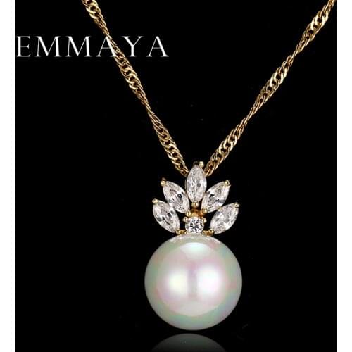 Emmaya Fashion Jewelry Simple Simulated Pearl Necklace Long Zircon Crystal Beads Pendant Necklaces For Women