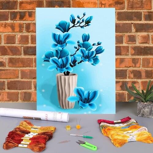 Cartoon Flowers Rose Sunflower Printed Fabric 11CT Cross Stitch Embroidery Complete Kit DMC Threads Handicraft Stamped