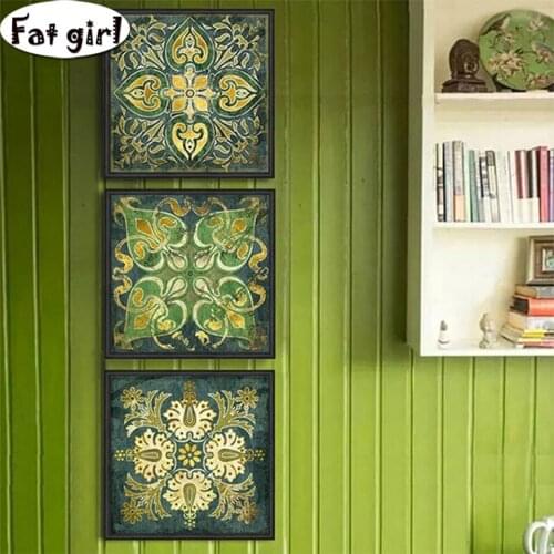 NEW!Ethnic retro 3 pieces 5D DIY diamond painting mandala flower mosaic cross stitch embroidery full drill square round drill