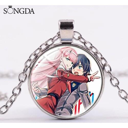 Anime DARLING in the FRANXX Cosplay Necklace Cartoon Zero Two 3D Printed Crystal Pendant Necklace New Year Gift for Fans