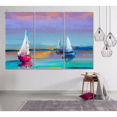 Sailboat Sea Sailing Canvas Print Boat Modern Abstract Colorful Impressionism Art Wall Decor