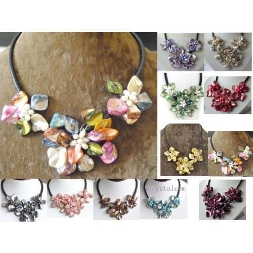 Details about Nice Baroque Three Shell Flower & Cultured Pearls necklace Statement Bib