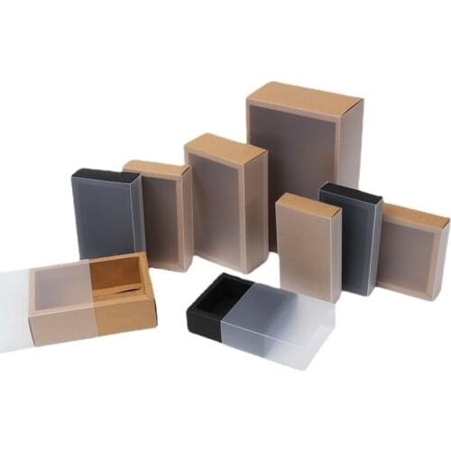 Stock Transprent Kraft Paperboard Boxes Strong Packaging Box With Clear Window Portable Macaron Sugar Containers Food Storage