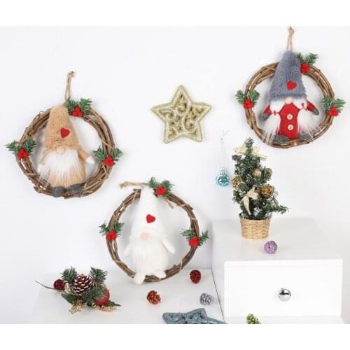 Rattan Wreath Gnome Doll Christmas Ornament Plush Tomte Doll Toy Tabletop Santa Holiday Figurines Decoration Gift