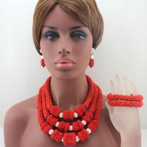 Surprising New Red Handmade African Beads Jewelry Set 3 Layers Statement Necklace Set nigerian wedding Beads Jewelry Set W13674