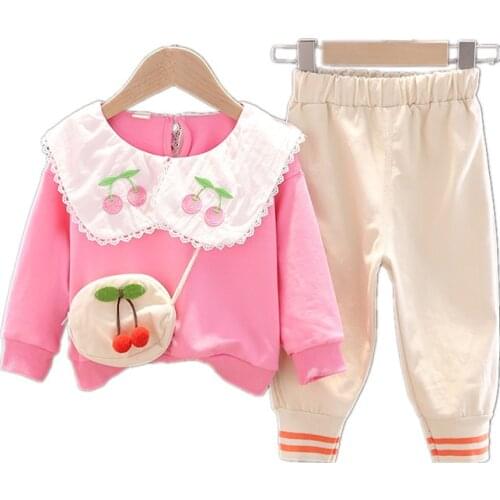 Baby Girls Spring Autumn Girl Doll Collar Long Sleeves + Trousers 2-Piece Suit Sweet Clothes For Newborns Clothing Sets 1 2 3 4Y
