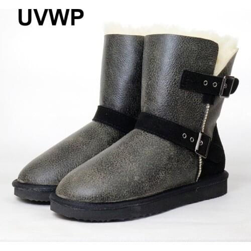 UVWP Top Quality Winter Boots Womens Genuine Sheepskin Leather Snow Boots 100% Natural Fur Warm Wool Women Winter Boots