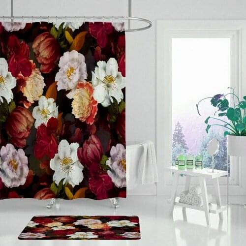 Landscape indoor flower plant shower curtain waterproof polyester bath sheet printing for bathroom decoration