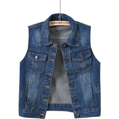 Womens Sleeveless Jackets 2021 Autumn Fashion Jeans Coats Woman Slim Cotton Solid Denim Vest Jacket Waistcoat Ladies Outerwear