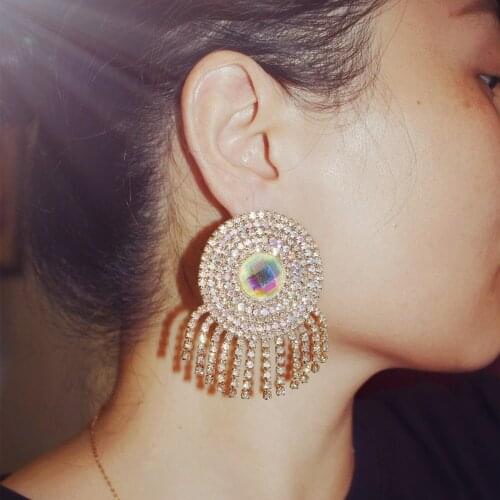 Women Geogous Shiny Rhinestone Round Dangle Earrings For Fashion Jewelry Birthday Party Show Statement Earrings Accessories