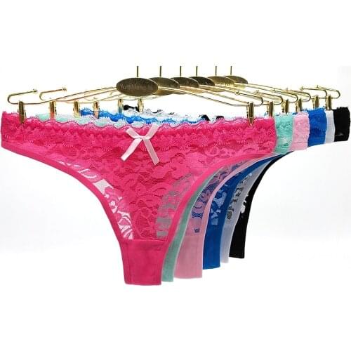 6 Pcs/Lot Womens G-String Lace Panties Sexy Thongs Cute Lingerie Transparente Strings Femme Woman Underwear Low Waist Intimates