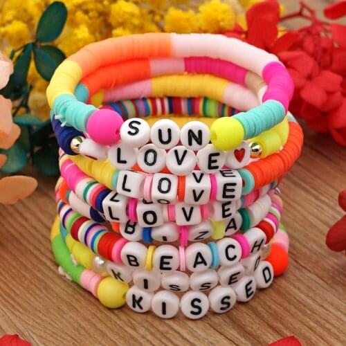 Bohemian Love letter Heishi Disc Beads Bracelet For Women Clay Beaded Bracelets Pulseras African Multicolor Summer Beach Jewelry