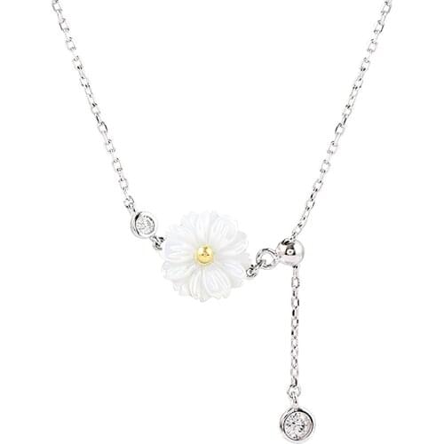 YSH new 100% 925 sterling silver enamel daisy necklace fine clavicle necklace 2020 woman DIY jewelry birthday gift Free shipping