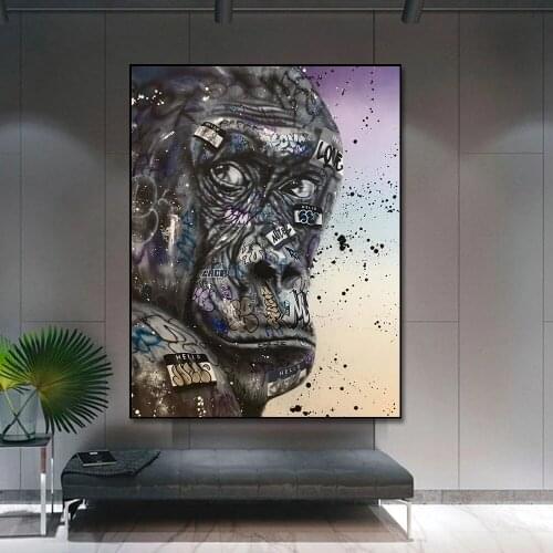 Animal Elephant Lion Orangutan Poster Nordic Painting Canvas Print Wall Art Picture For Living Room Home Decor Nordic Frameless