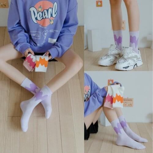 1Pair Women Spring Autumn Cotton Breathable Keep Warm Floor Girls Socks Fashion Harajuku Girl Crew Socks Long Socks Women D