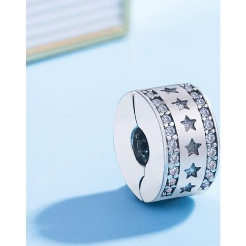 1pc Silver Color Beads Fine Full Star Crystal Stopper safety Bead For Original Pandora Charm Bracelets & Bangles Jewelry