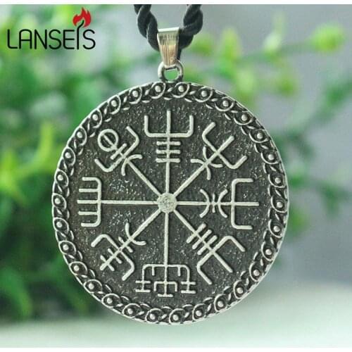 Lanseis 1pcs norse Icelandic Vegvisir symbol necklace A Protection Symbol viking men Pendant, Magical Staves Compass jewelry