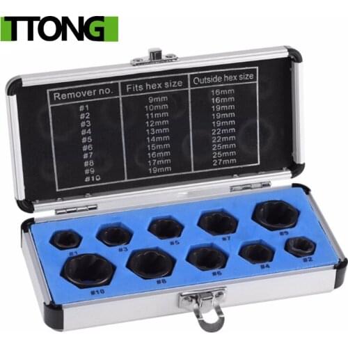 10Pcs/set Damaged Nut Bolt Remover Stud Extractor Set 9-19mm Broken Bolt Removal Kit