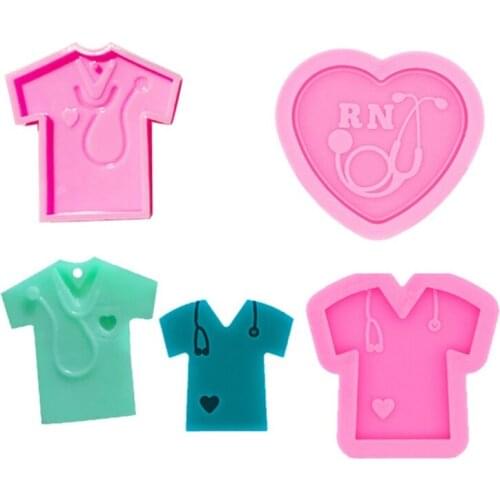 3Pcs Crystal Epoxy Resin Mold Nurse Shirt Love Heart Stethoscope Keychain Mould R2LE