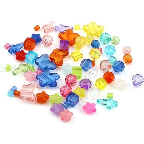 500 PCs Geometric Acrylic Beads For Jewelry Making Round At Random Color Transparent Faceted Beads Findings