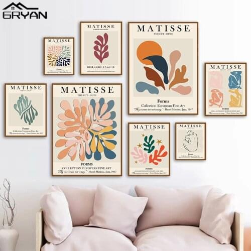 Abstract People Matisse Line Girl Coral Leaves Canvas Prints and Poster Vintage Wall Art Picture for Living Room Decor